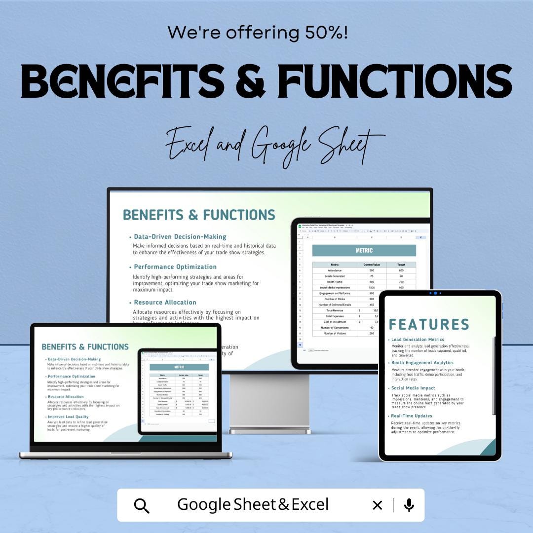 Marketing Trade Show Marketing KPI Dashboard Template - Event Performance Tracking, Lead Generation, Conversion Rate Analysis