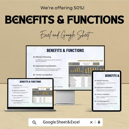 Construction Schedule Bar Chart Template | Project Timeline Planner | Gantt Style Tracker | Contractor Project Management Tool