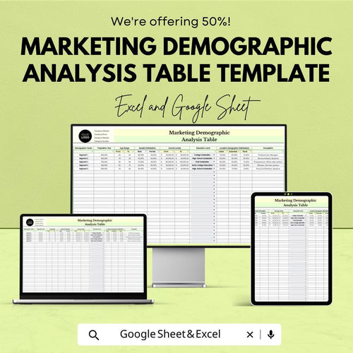 Marketing Demographic Analysis Table Template | Excel and Google Sheets | Customer Segmentation & Market Research Spreadsheet