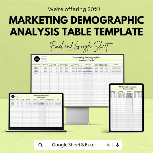Marketing Demographic Analysis Table Template | Excel and Google Sheets | Customer Segmentation & Market Research Spreadsheet