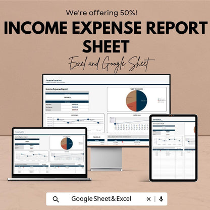 Income Expense Report Sheet - Excel and Google Sheets - Budget Tracker & Financial Planner Template for Personal and Business Use