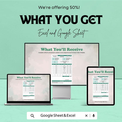 Software Purchase Order Form Sheet for Excel & Google Sheets | Efficient Order Management Template | Track Software Purchases with Ease