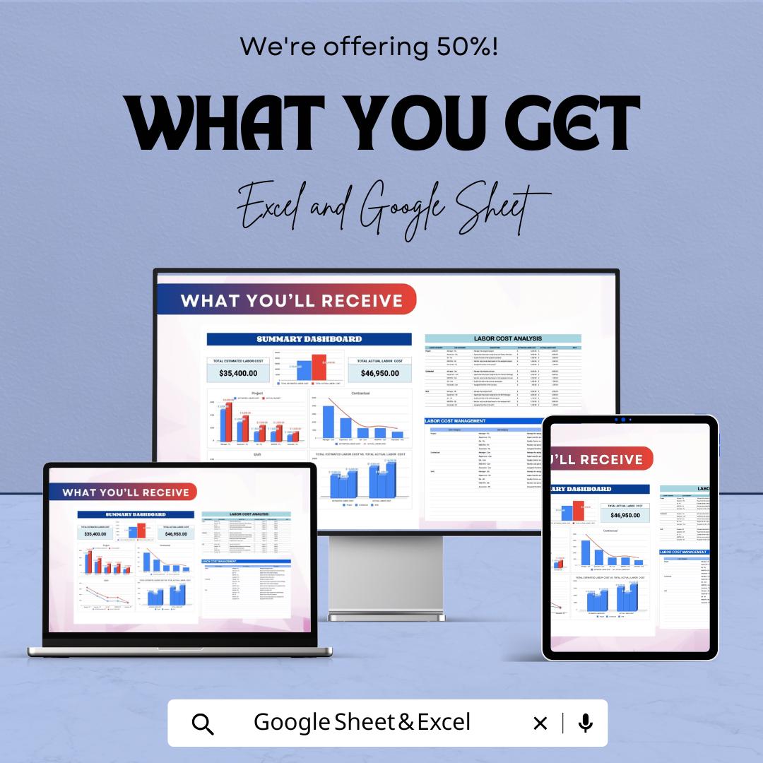 Labor Cost Analysis Template | Excel & Google Sheets | Workforce Cost Tracking Spreadsheet | HR and Payroll Dashboard
