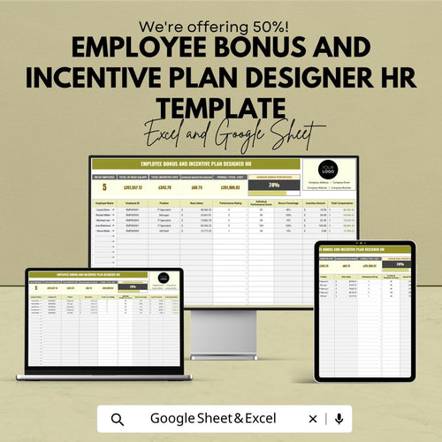 Employee Bonus Incentive Plan Template Excel Google Sheets, HR Bonus Calculator, Employee Performance Bonus Tracker, HR Management Tool
