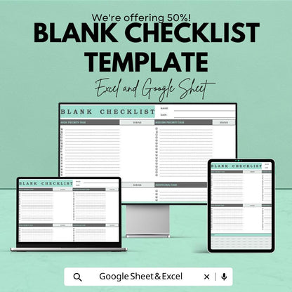 Blank Checklist Template | Editable Task Tracker | Google Sheets & Excel | Productivity Planner | To-Do List | Digital Download