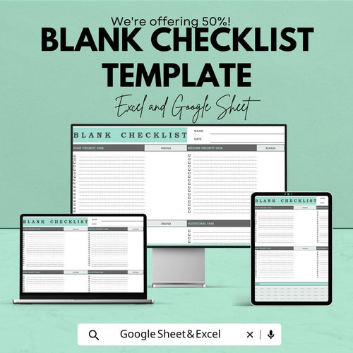 Blank Checklist Template | Editable Task Tracker | Google Sheets & Excel | Productivity Planner | To-Do List | Digital Download