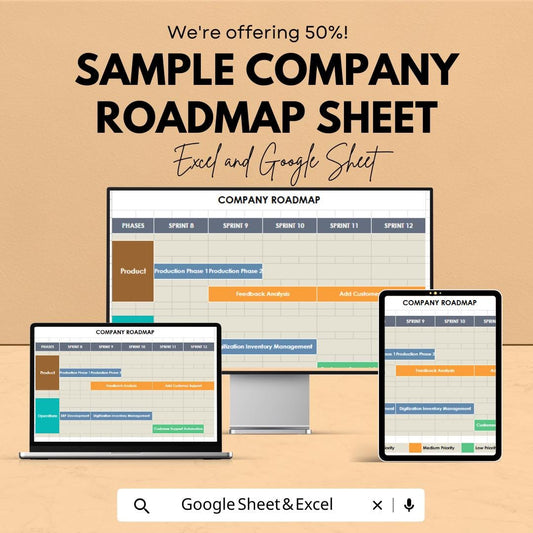Sample Company Roadmap Sheet | Excel and Google Sheets Template | Project Planning | Sprint & Phase Management