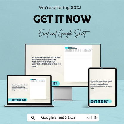 Operation Planning Template, Business Operations Plan, Project Strategy Spreadsheet, Task & Resource Planner, Excel Google Sheets