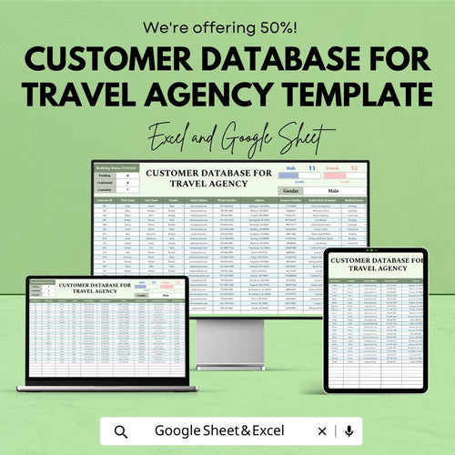 Customer Database for Travel Agency Template, Travel Client Tracker, Booking Management Sheet, CRM Spreadsheet, Excel Google Sheets