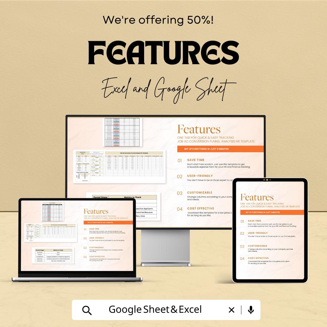 Job Ad Conversion Funnel Analysis HR Template | Hiring Funnel Dashboard | Recruitment Metrics | Excel & Google Sheets