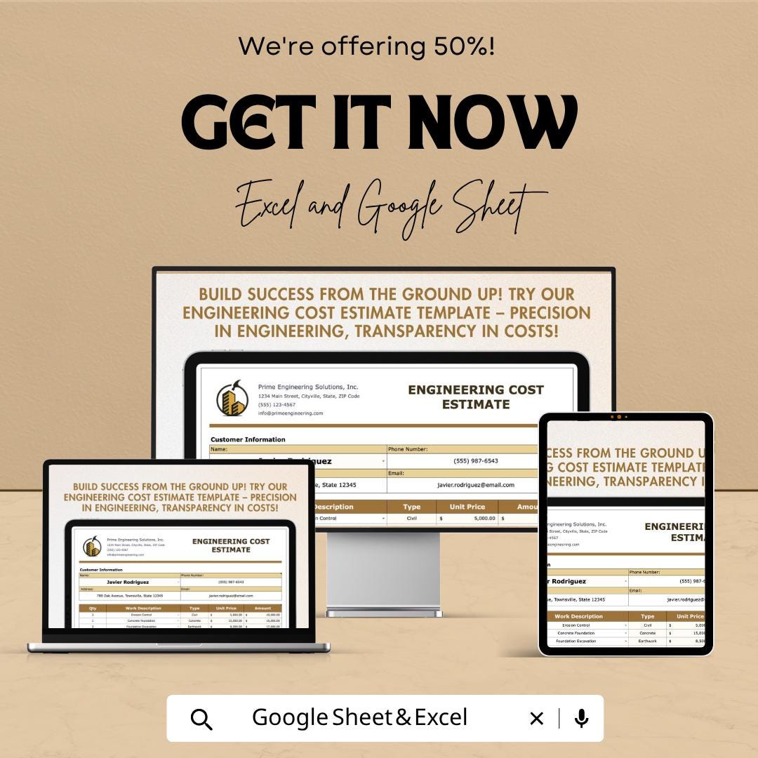 Engineering Cost Estimate Template | Excel & Sheets