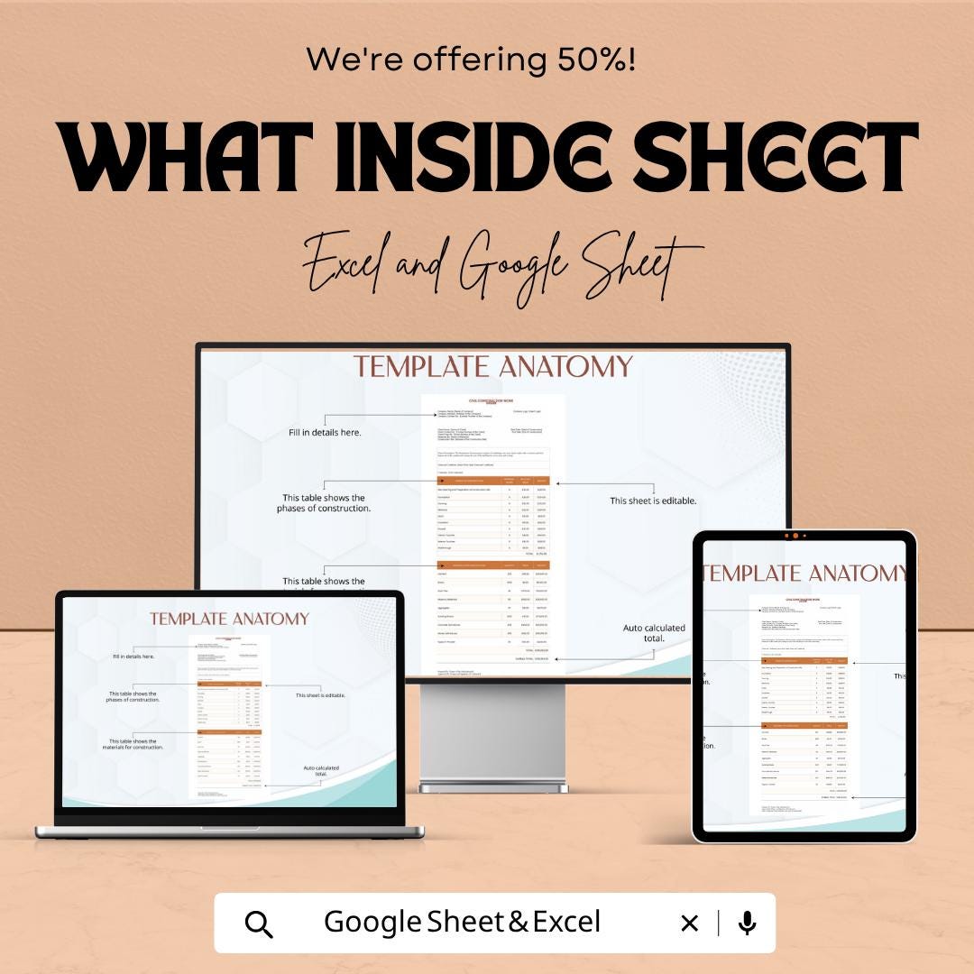 Construction Work Order Template | Contractor Job Sheet | Project Management Tracker | Excel & Google Sheets Work Order |