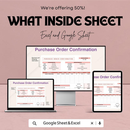 Purchase Order Confirmation Template | Order Confirmation Form | Invoice Tracker | Procurement Template | Excel & Google Sheets |