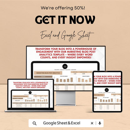Marketing Blog Post Analytics Sheet | Excel & Google Sheet | Blog Content Tracker | Engagement Report | SEO Performance Dashboard