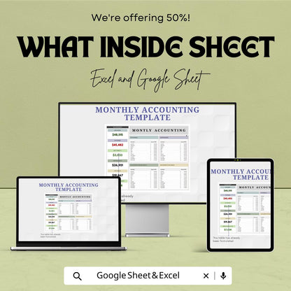 Monthly Accounting Template | Income & Expense Tracker | Monthly Finance Tracker | Accounting Sheet