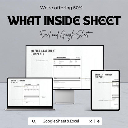 Office Statement Sheet Template | Excel and Google Sheets | Business Invoice & Billing Form | Finance Tracker | Digital Download