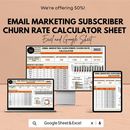 Email Marketing Subscriber Churn Rate Calculator | Google Sheet and Excel Template | Track Monthly Churn Rate & New Subscribers