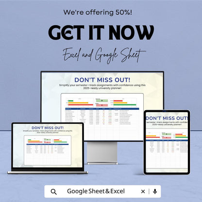 University Assignment Template | Student Planner Spreadsheet | Assignment Tracker | Study Planner | Coursework Organizer