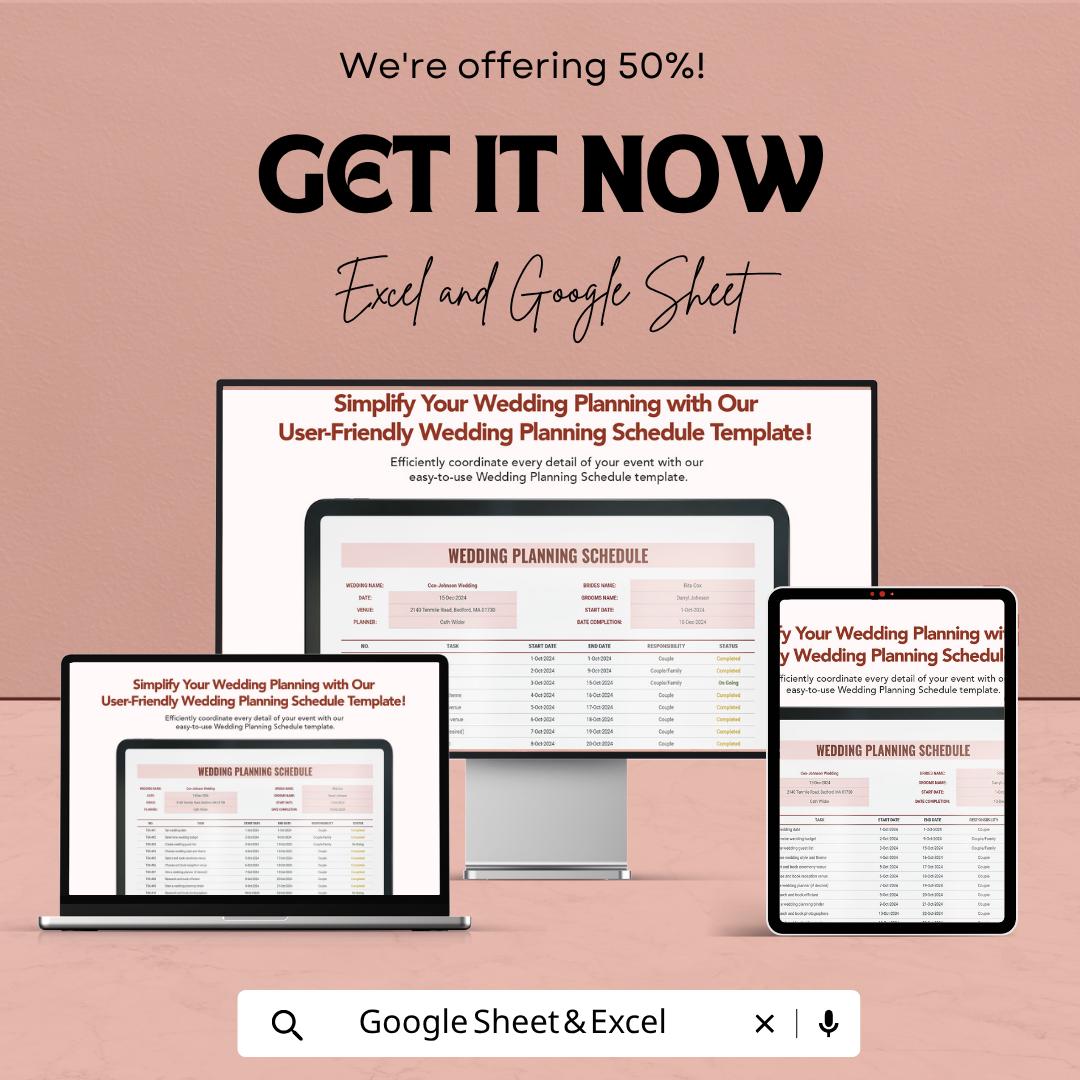 Wedding Planning Template  | Wedding Planner Google Sheets | Wedding Checklist & Timeline | Bridal Organizer
