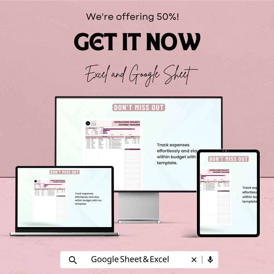 Operations Project Expense Tracker Sheet | Excel & Google Sheet Template for Budget Management | Financial Planning Tool | Project Cost