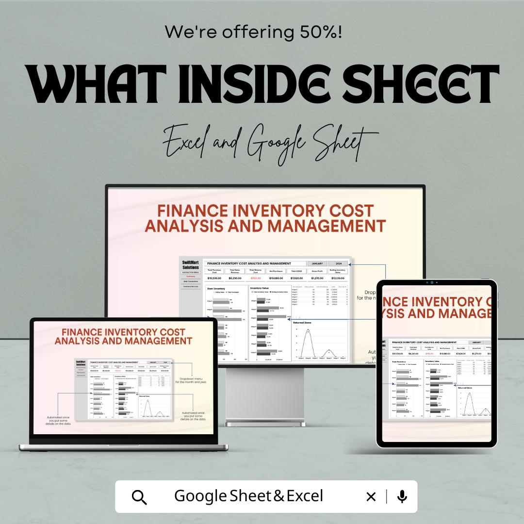 Finance Inventory Cost Analysis and Management Sheet | Excel & Google Sheets Template for Expense Tracking | Inventory Cost Budgeting