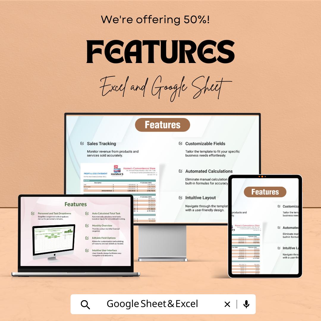 Retail Profit and Loss Sheet for Small Business | Google Sheet Template | Track Revenue & Expenses | Profit Loss Statement Template
