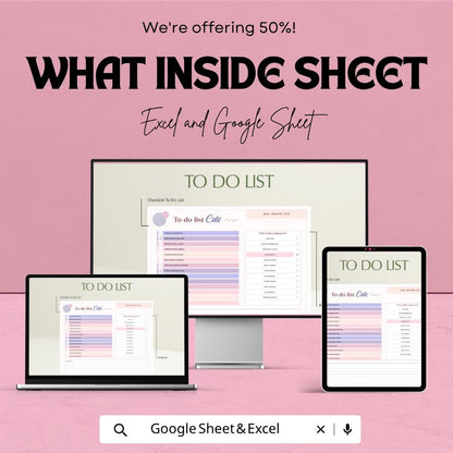 Cute To Do List Template | Daily Task Planner Spreadsheet | Productivity Checklist Organizer | Excel & Google Sheets | Printable Task