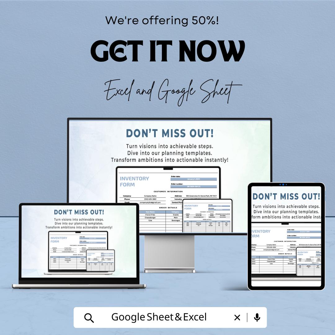 Inventory Form Sheet - Excel & Google Sheets Template for Efficient Order Tracking and Inventory Management