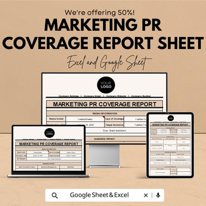 Marketing PR Coverage Report Sheet - Excel & Google Sheets Template - PR Campaign Coverage Tracker for Marketing Professionals