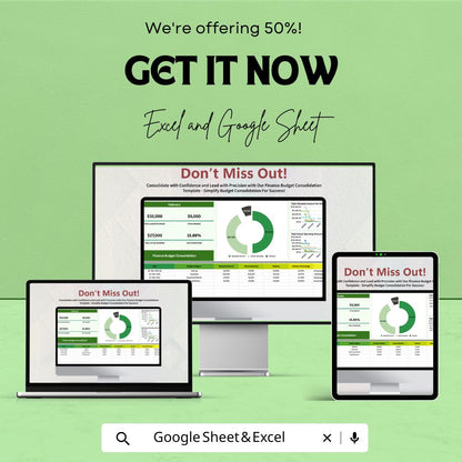 Finance Budget Consolidation Sheet for Google Sheets and Excel - Effortless Financial Tracking & Reporting Template