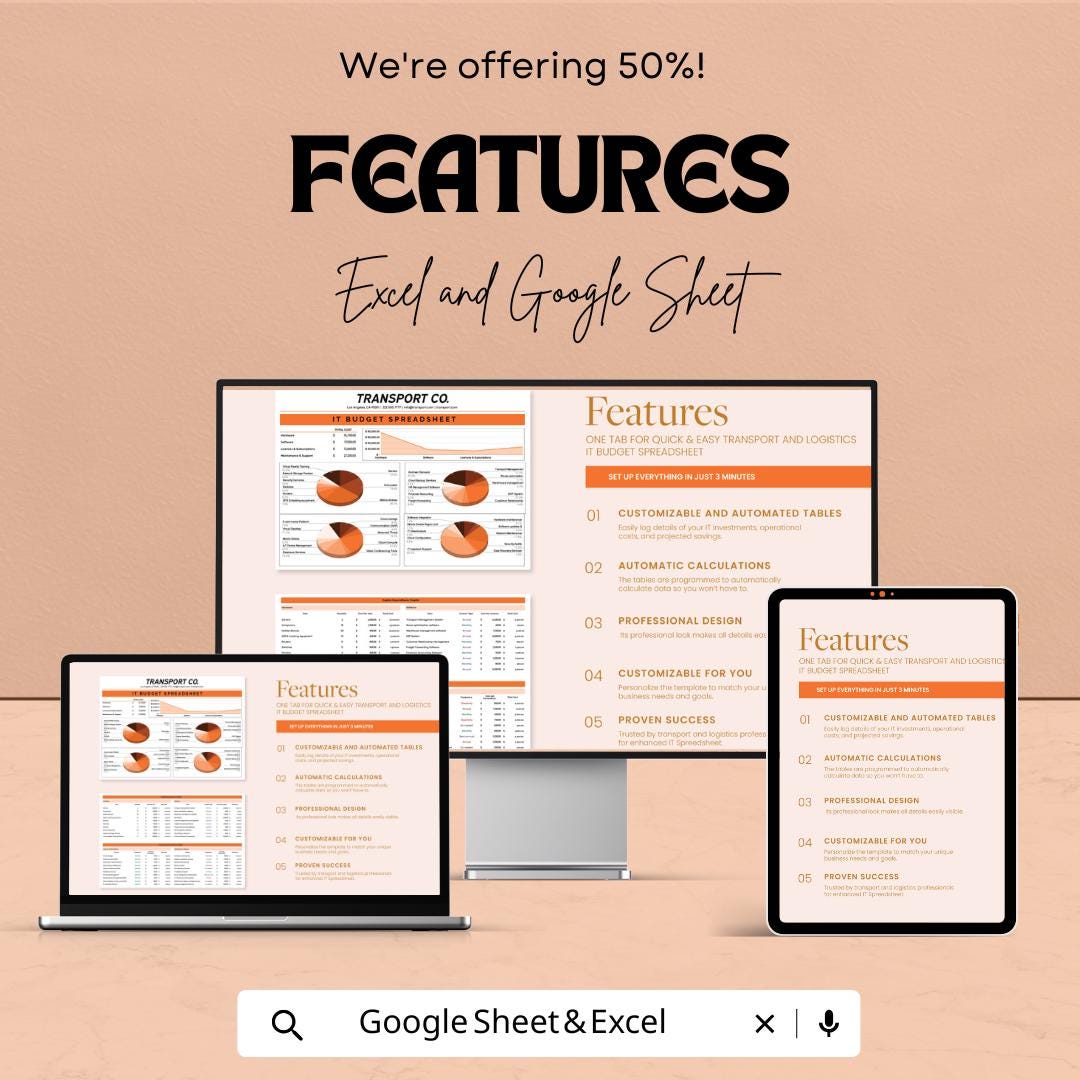 Transport and Logistics IT Budget Spreadsheet | Excel & Google Sheets | Logistics Cost Planner | Transportation IT Budget Template