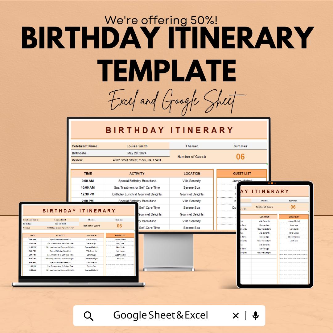 Birthday Itinerary Template | Editable Birthday Planner | Party Schedule & Guest List Planner | Digital Download