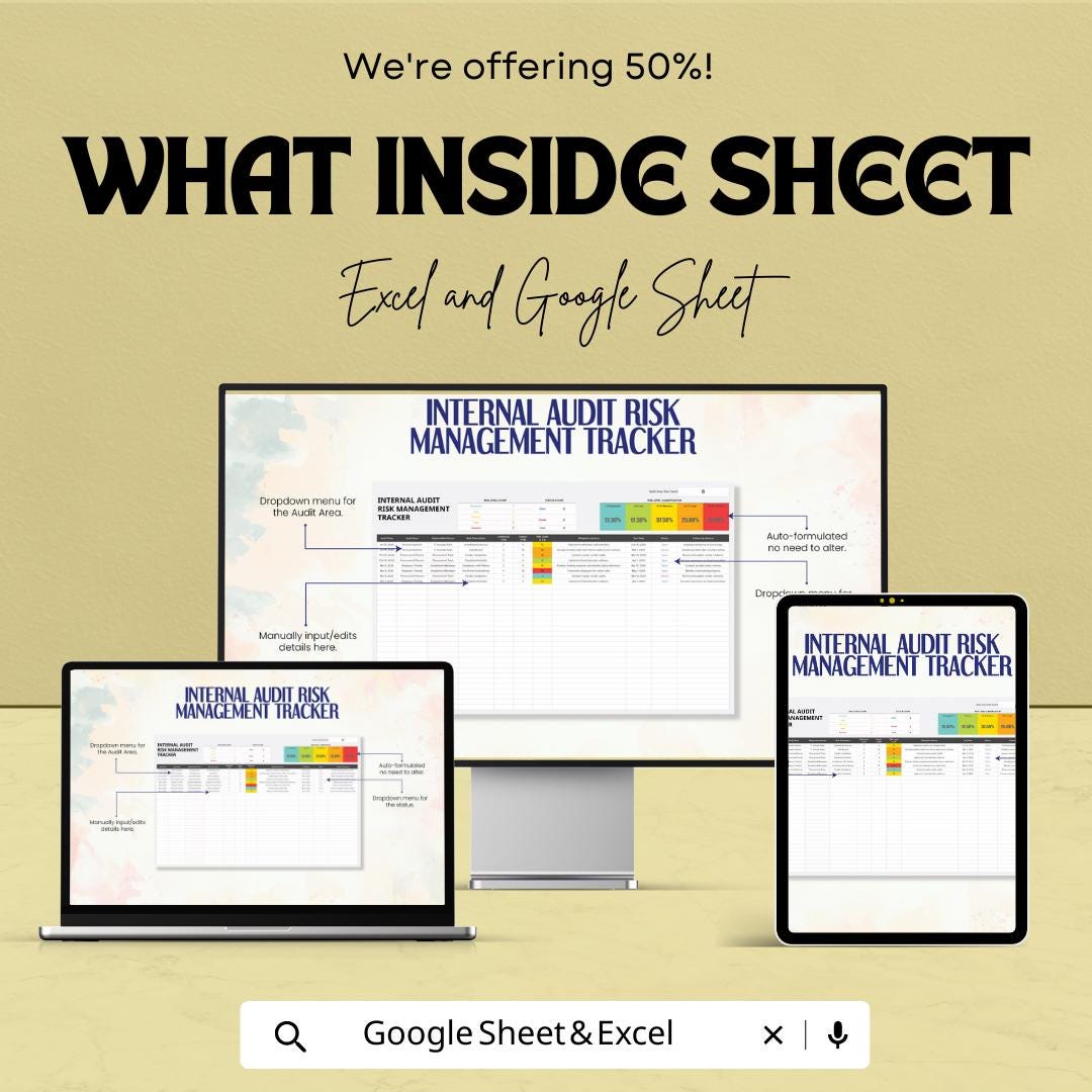 Internal Audit Risk Management Tracker Template, Risk Register Spreadsheet, Compliance Risk Log, Audit Risk Assessment Tool