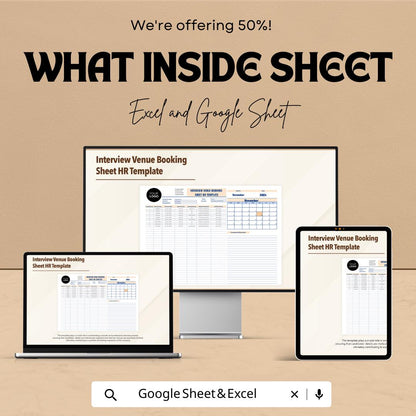 Interview Venue Booking Sheet HR Template, Interview Schedule Tracker, Recruitment Planner, Candidate Booking Spreadsheet