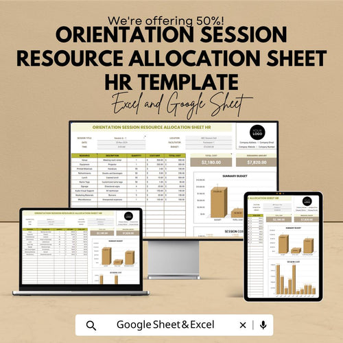 Orientation Session Resource Allocation Sheet HR Template | Onboarding Budget Planner | HR Resource Tracker | Excel & Google Sheets