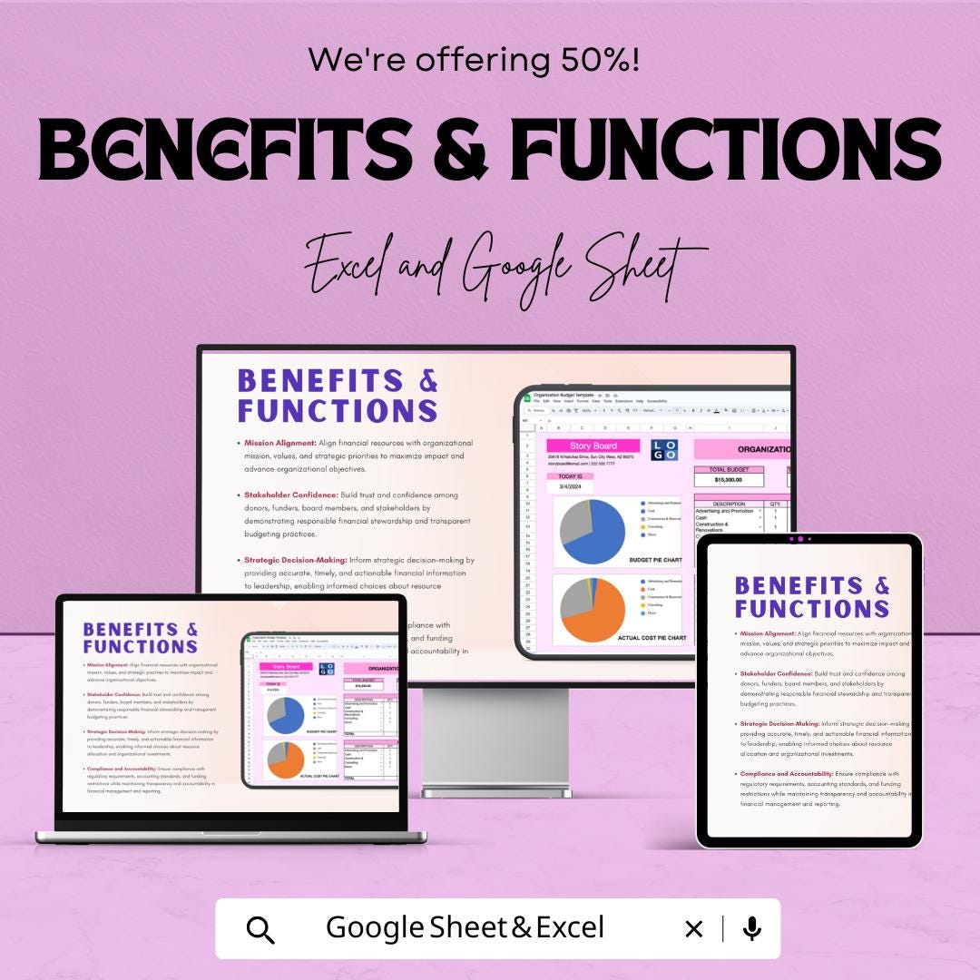 Organization Budget Sheet | Excel and Google Sheet | Budget Planning Tool for Organizations | Budgeting & Expense Management Template