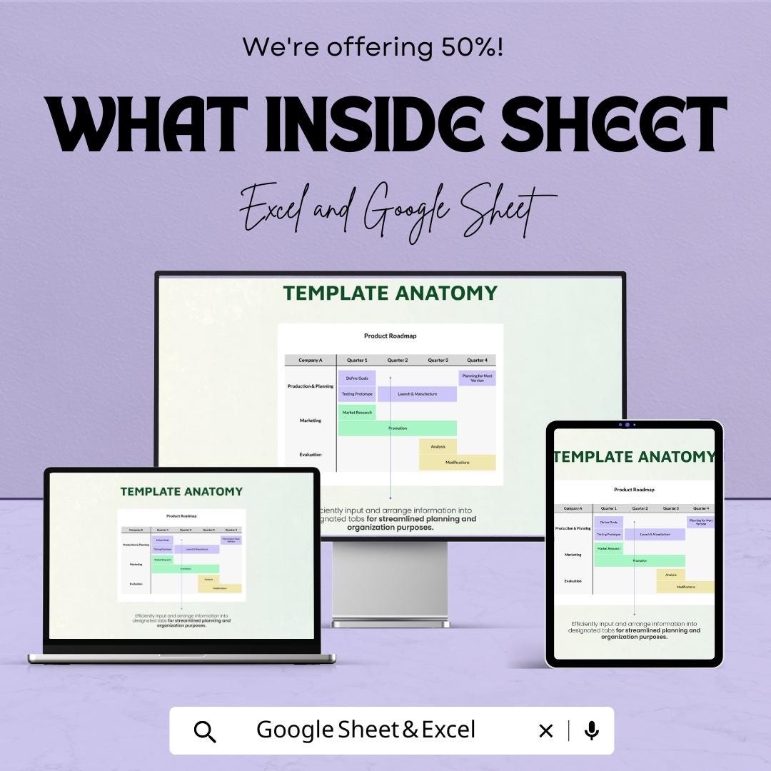 Simple Product Roadmap Sheet | Excel & Google Sheet Template | Product Development Plan | Editable Roadmap | Timeline for Teams |
