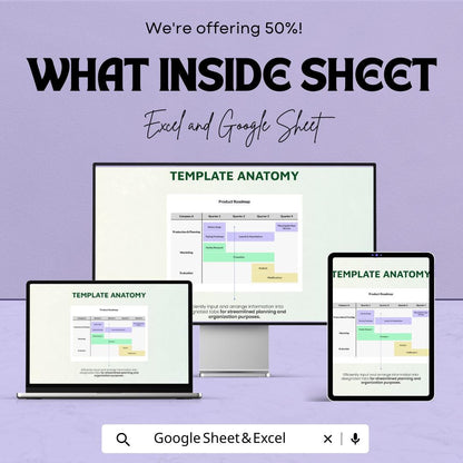 Simple Product Roadmap Sheet | Excel & Google Sheet Template | Product Development Plan | Editable Roadmap | Timeline for Teams |