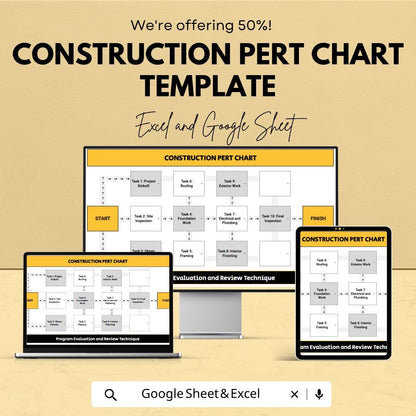 Construction PERT Chart Template | Project Management Spreadsheet | Construction Planning Tool | Excel & Google Sheets |