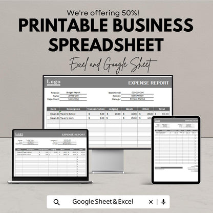 Printable Business Spreadsheet | Expense Report | Budget Tracker | Small Business Finance Planner | Editable Sheet