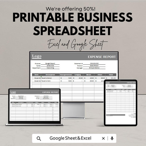 Printable Business Spreadsheet | Expense Report | Budget Tracker | Small Business Finance Planner | Editable Sheet