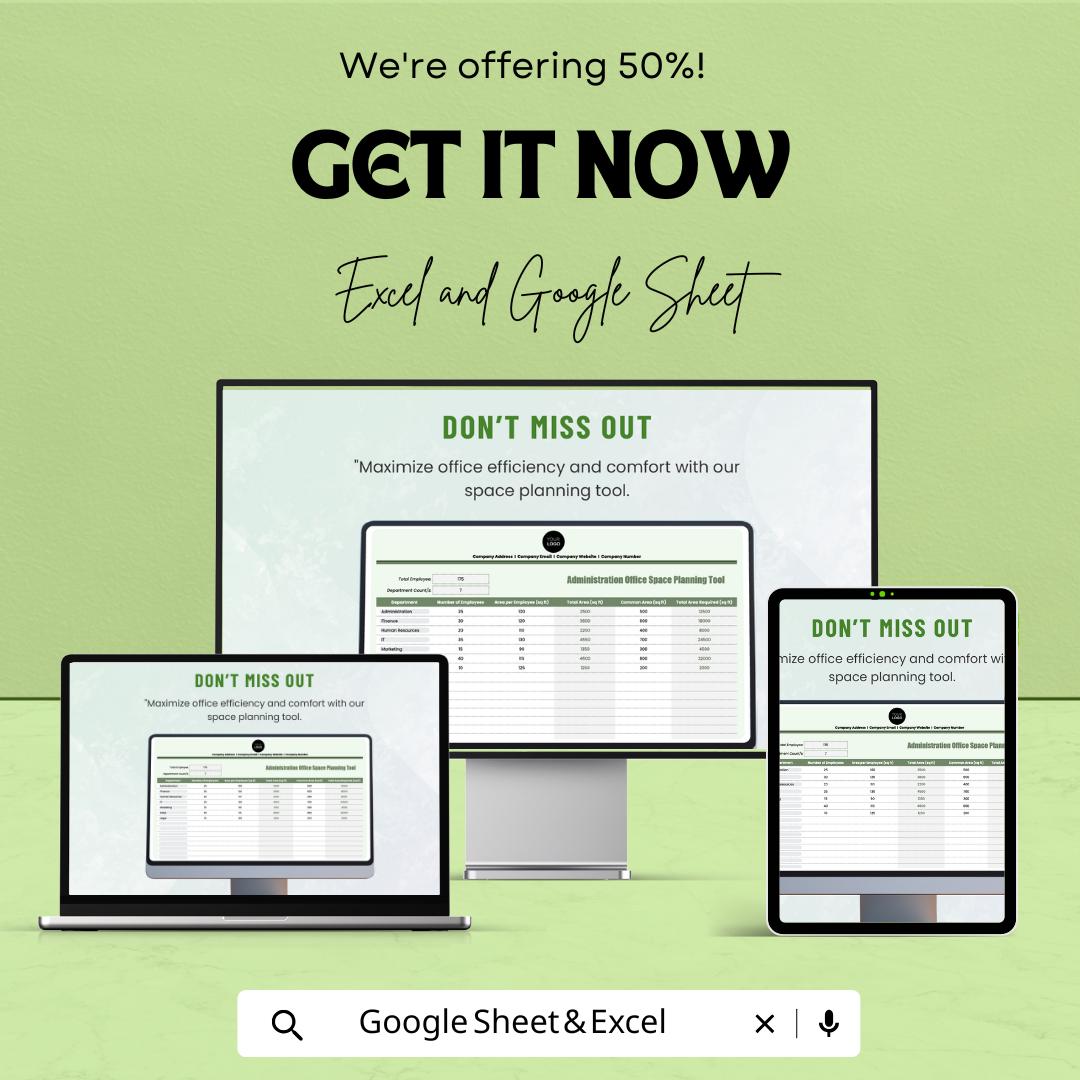 Administration Office Space Planning Tool Template | Office Space Planner for Excel & Google Sheets | Workspace Planning Spreadsheet