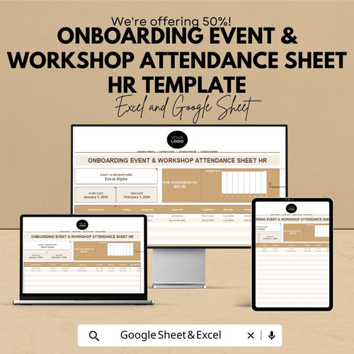 Onboarding Event & Workshop Attendance Sheet HR Template | Employee Training Attendance Tracker | Excel and Google Sheets