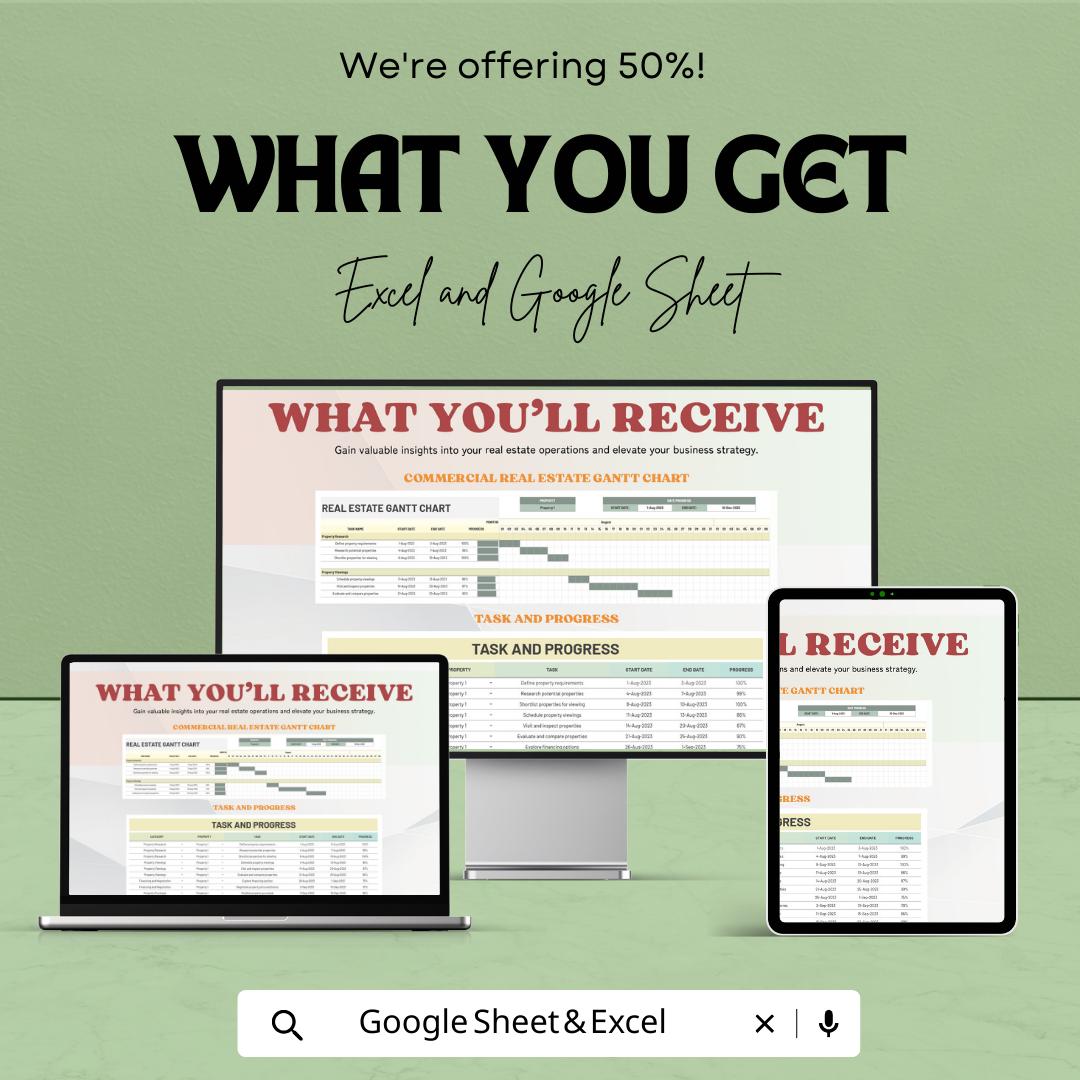 Commercial Real Estate Gantt Chart Template, Property Project Timeline, Real Estate Project Planner, Development Schedule