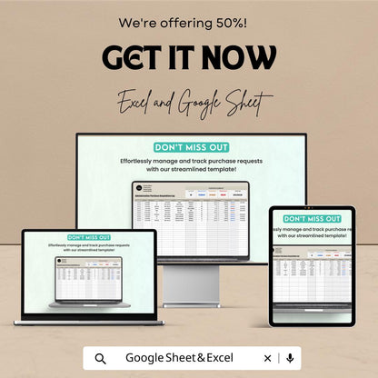 Administration Purchase Requisition Log Template, Purchase Request Tracker, Procurement Log Spreadsheet, Excel & Google Sheets