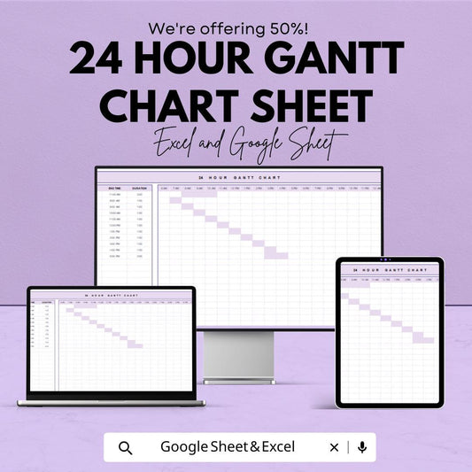 24 Hour Gantt Chart Sheet for Excel & Google Sheets | Project Planner | Time Management Template | Instant Download