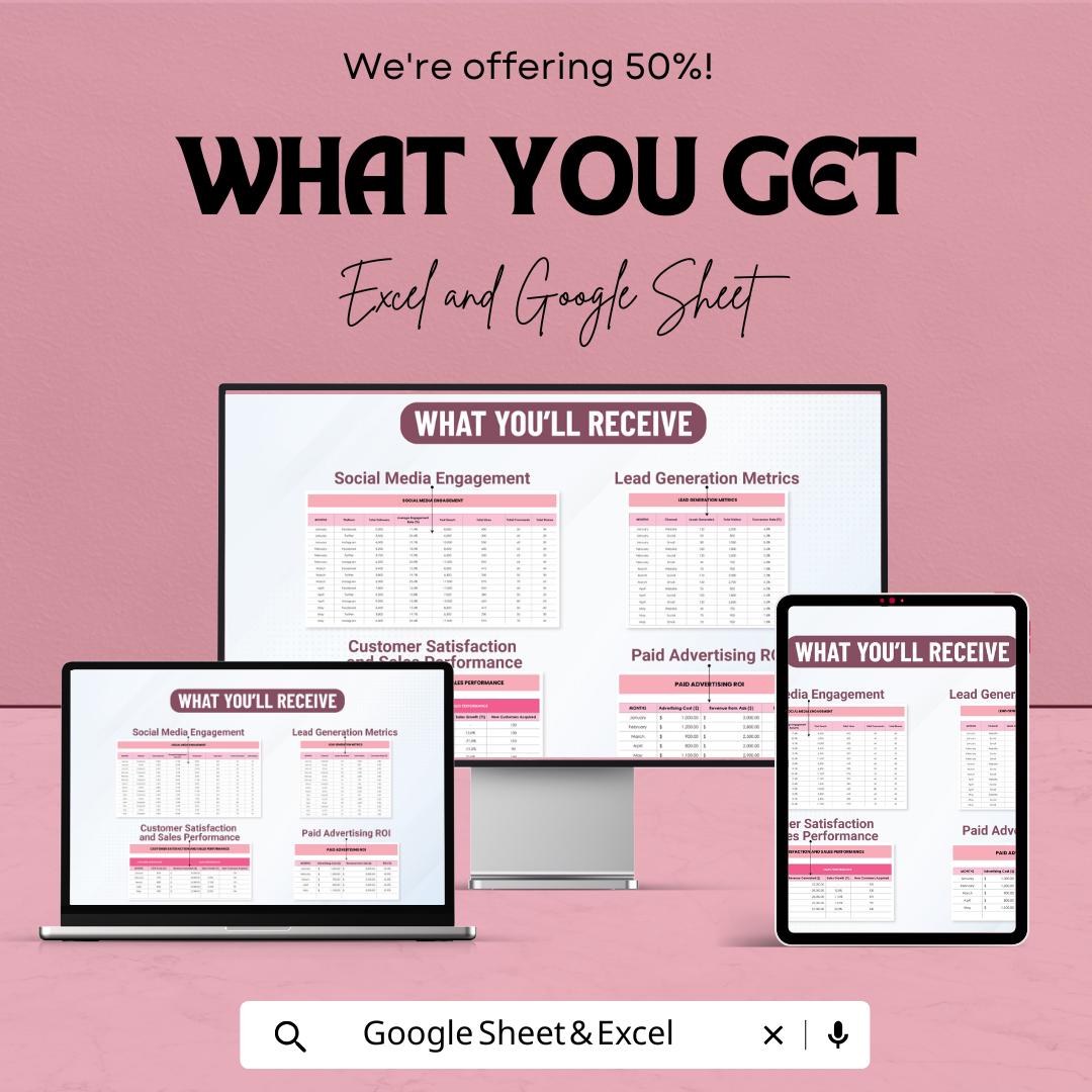 Analytics Data Dashboard - Track Metrics, Social Media, and Lead Generation Performance in Excel & Google Sheets