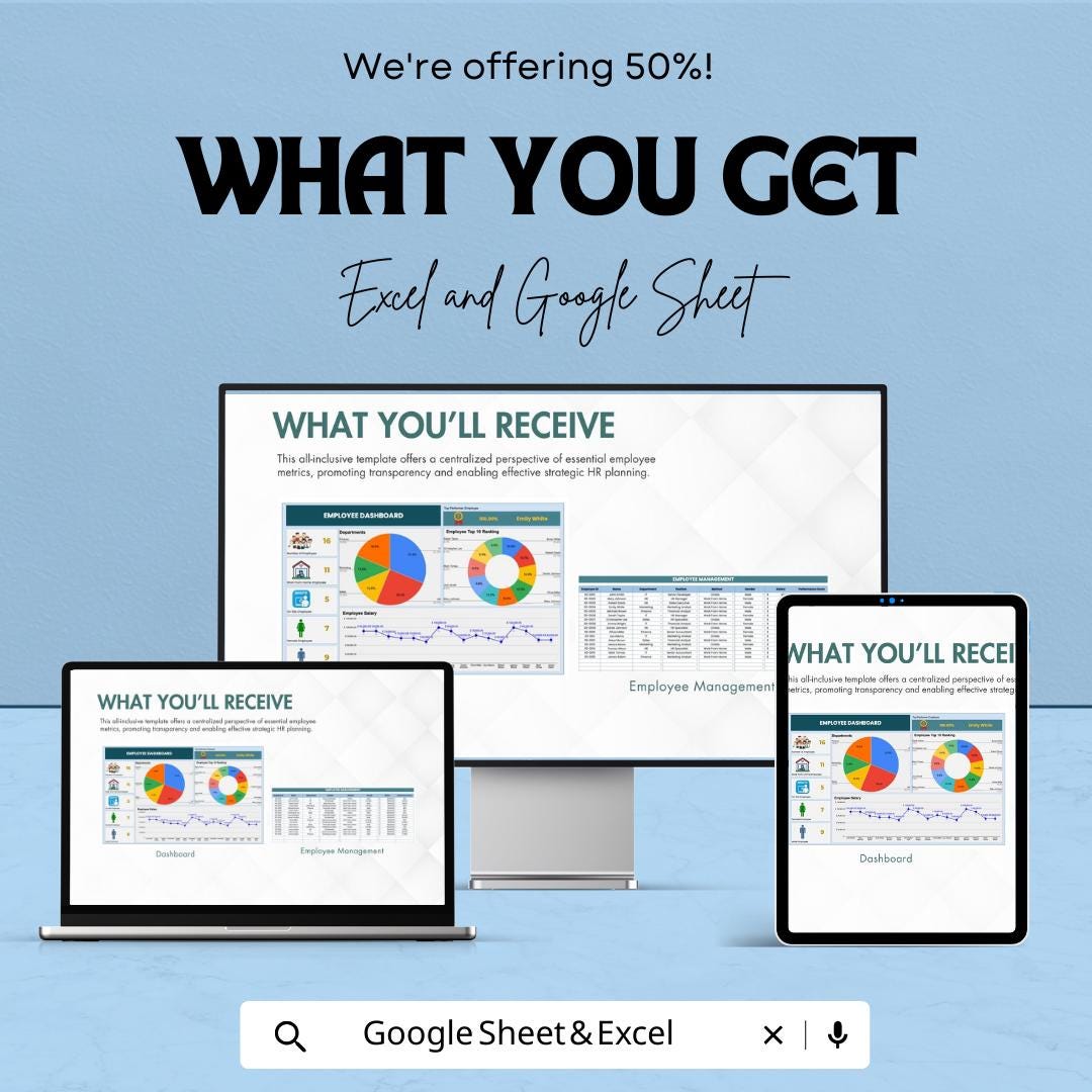 Employee Dashboard Template - Google Sheet | Employee Performance Tracker | HR Metrics | Work Hours, Salary, & Productivity Analysis