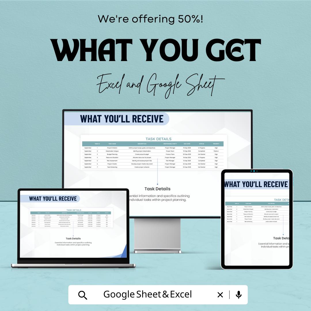Project To Do List Spreadsheet | Google Sheets & Excel Task Planner | Project Task Tracker Dashboard | Business Productivity Template