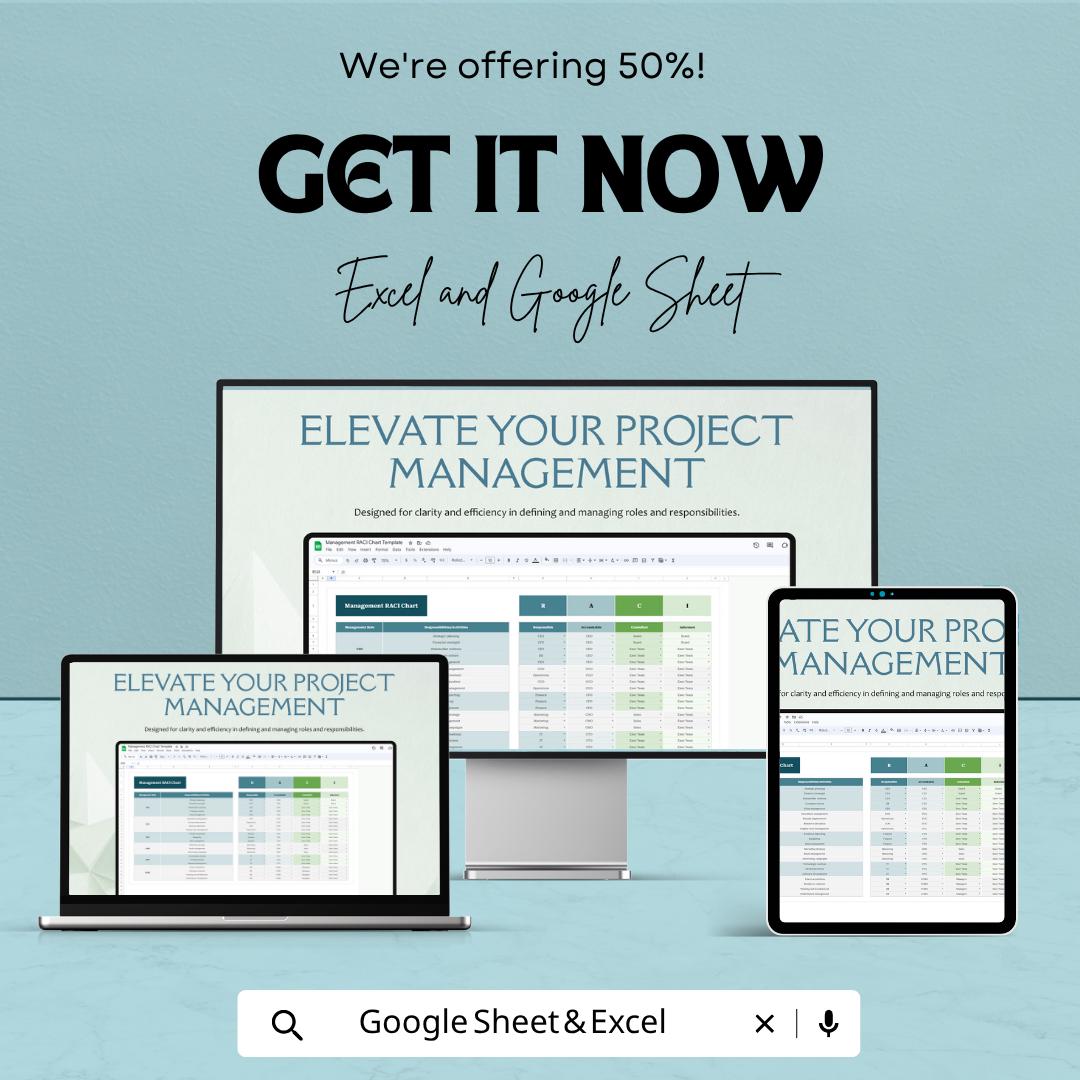 RACI Chart Template | Responsibility Assignment Matrix | Team Roles Tracker | Project Management Tool | Task Responsibility Sheet